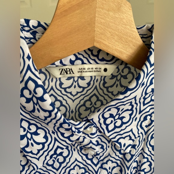 Zara Dresses Zara White Blue Floral Rope Belt Mini Dress Poshmark